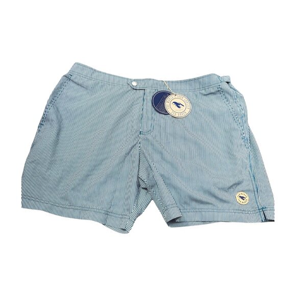 Ted Baker Swim Trunks Mens Blue Stripe Size 7 3XL Purple Lobster Liner New - Picture 1 of 8